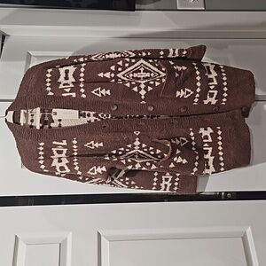 Tribal print button-up sweater cardigan